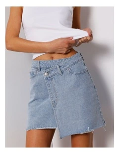 Denim Cross Wrap Skirt In Breeze Blue