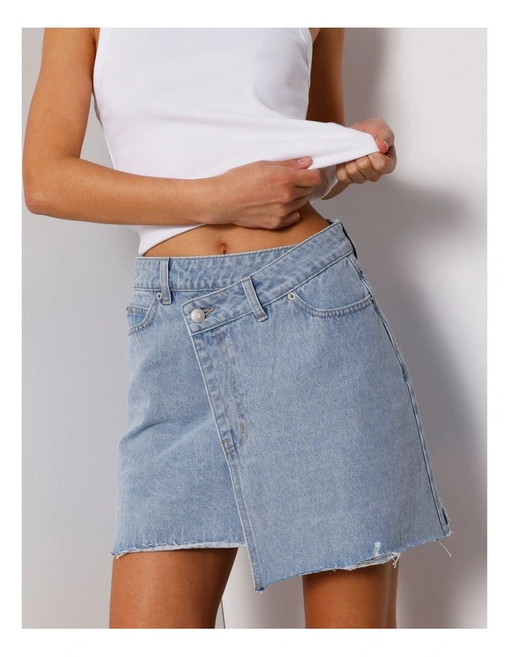 Denim Cross Wrap Skirt In Breeze Blue image 1