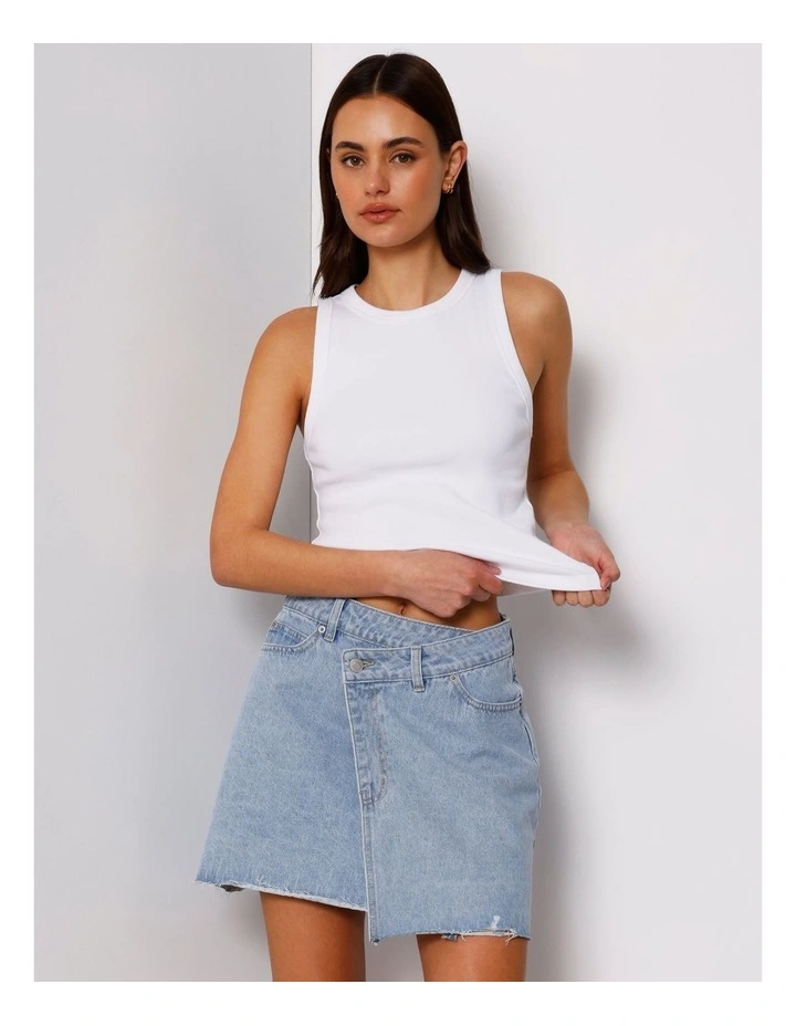 Denim Cross Wrap Skirt In Breeze Blue image 2