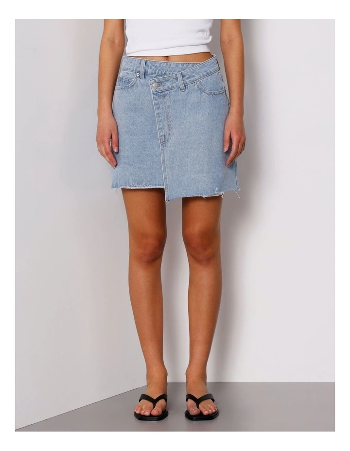 Denim Cross Wrap Skirt In Breeze Blue image 3