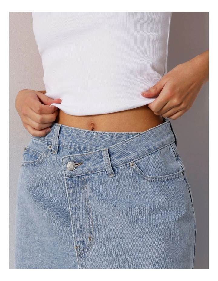 Denim Cross Wrap Skirt In Breeze Blue image 4