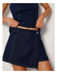 Denim Wrap Skort In True Blue