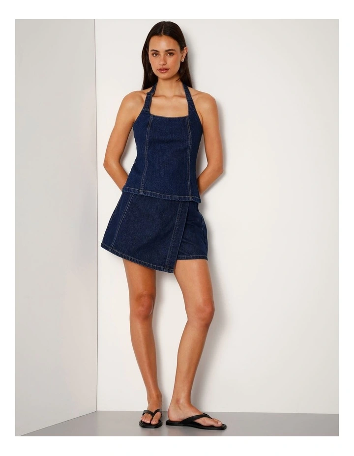 Denim Wrap Skort In True Blue image 2