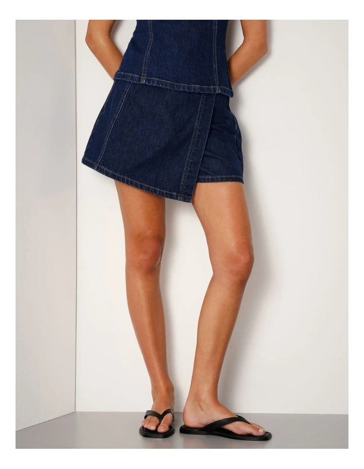 Denim Wrap Skort In True Blue image 3