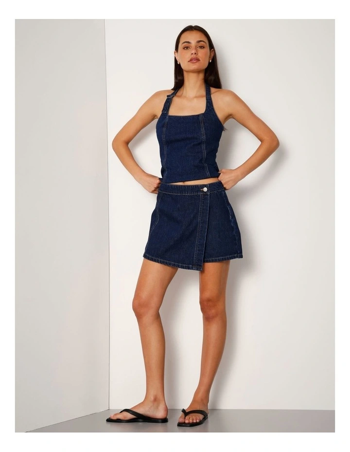 Denim Wrap Skort In True Blue image 4
