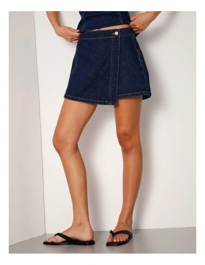 Denim Wrap Skort In True Blue image 5