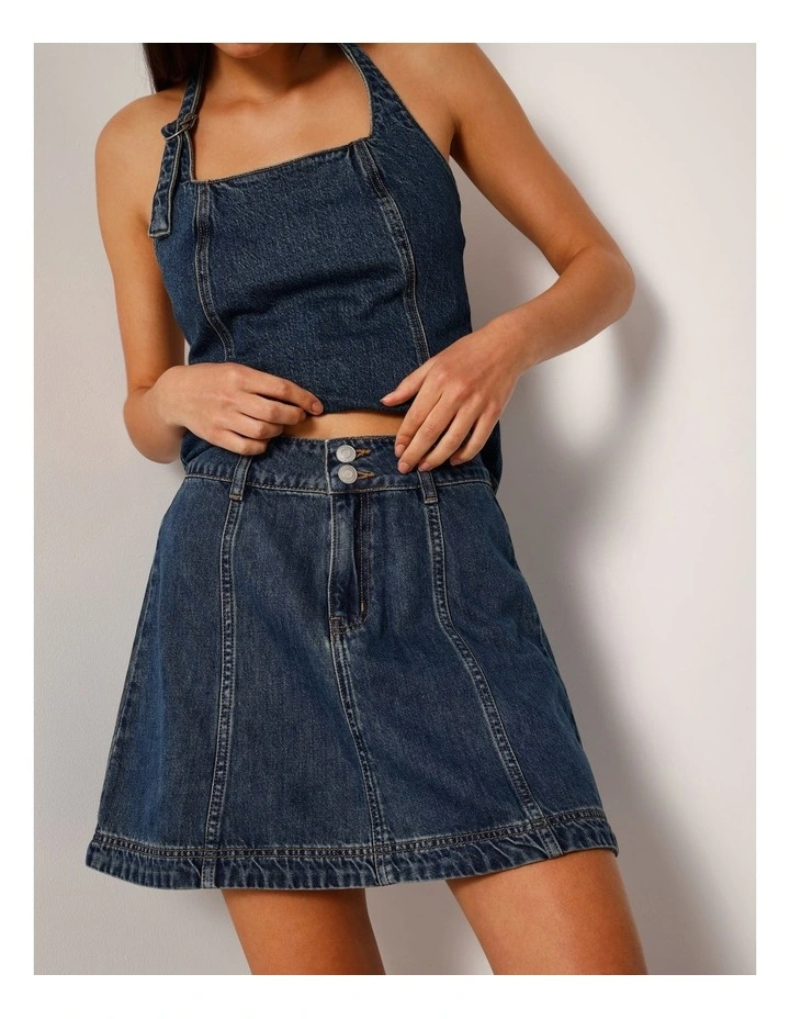 Denim Skater Mini Skirt In Vintage Jade image 1