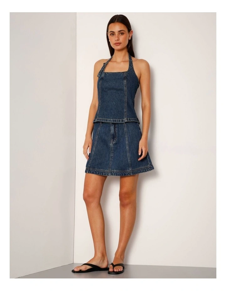 Denim Skater Mini Skirt In Vintage Jade image 2