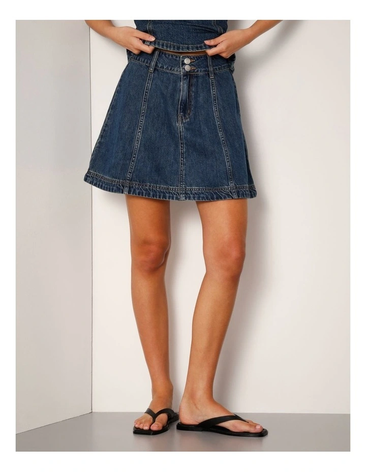 Denim Skater Mini Skirt In Vintage Jade image 3