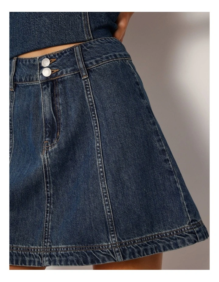 Denim Skater Mini Skirt In Vintage Jade image 4