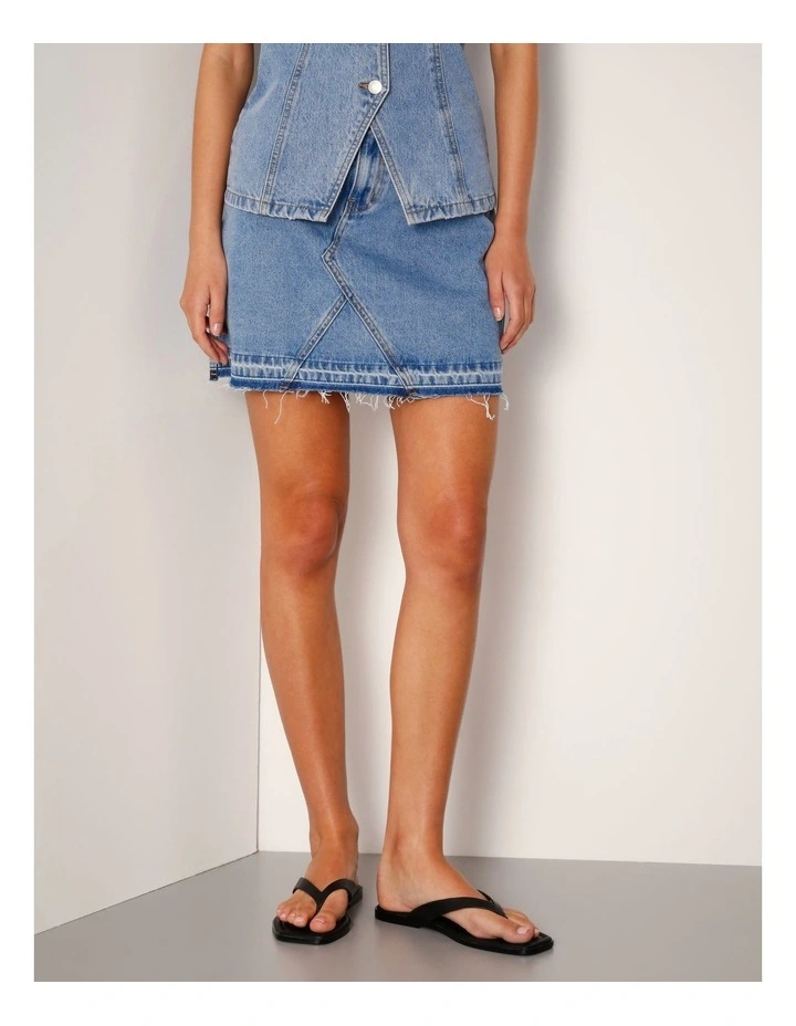 Let Down Hem Denim Mini Skirt In Surf Blue image 1