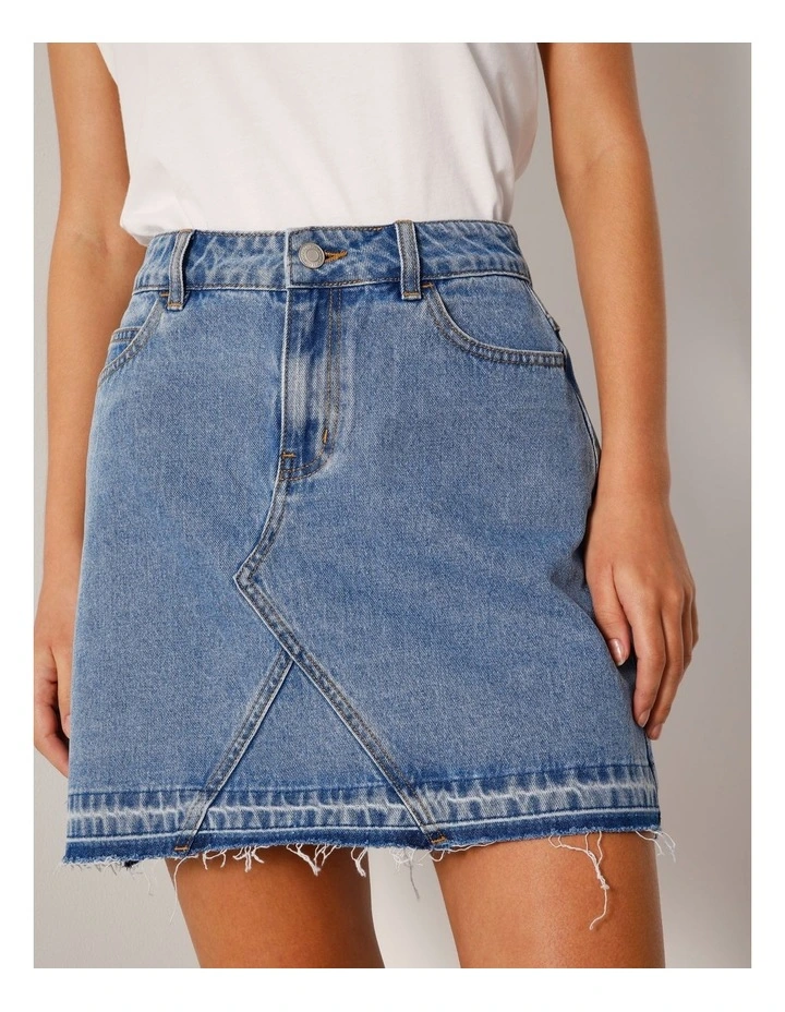 Let Down Hem Denim Mini Skirt In Surf Blue image 2