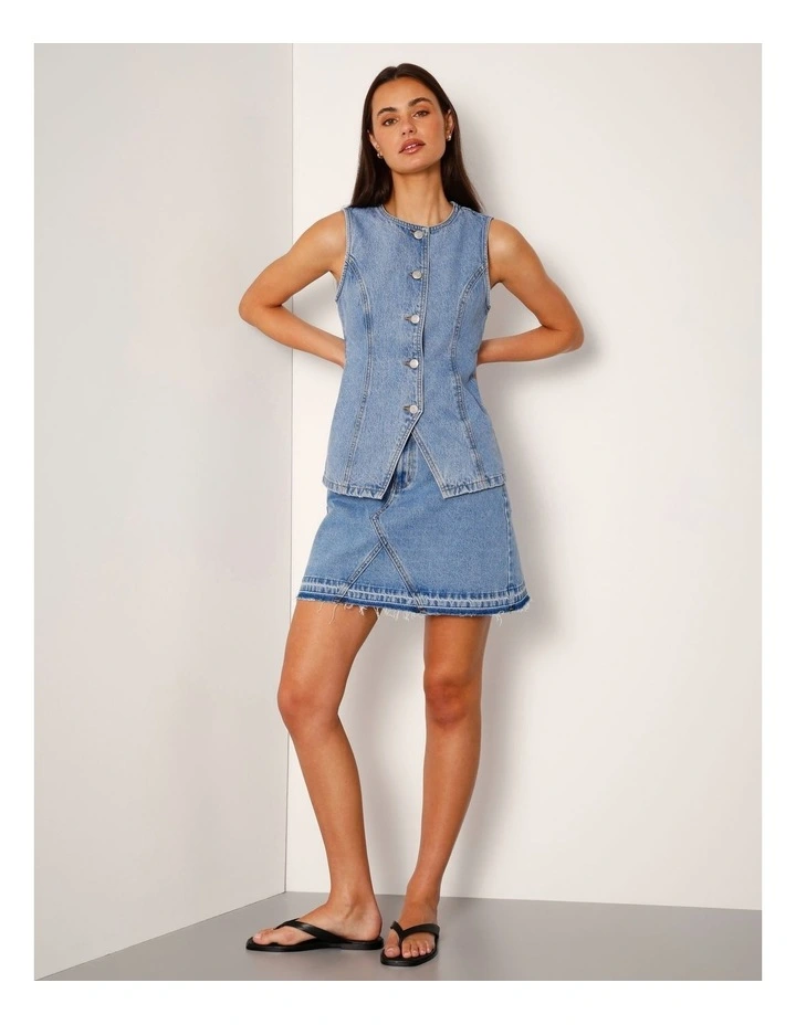 Let Down Hem Denim Mini Skirt In Surf Blue image 3