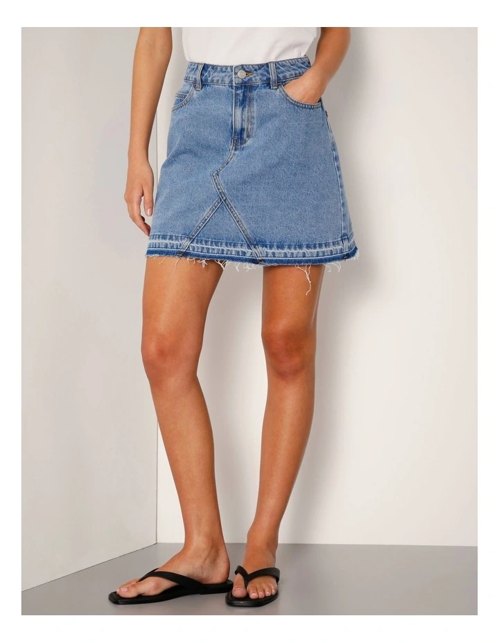 Let Down Hem Denim Mini Skirt In Surf Blue image 4