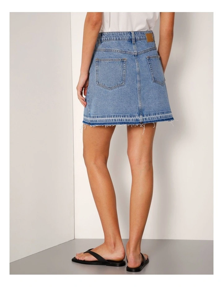 Let Down Hem Denim Mini Skirt In Surf Blue image 5