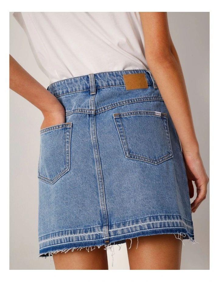 Let Down Hem Denim Mini Skirt In Surf Blue image 6