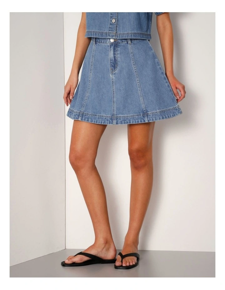 Denim Panel A-line Mini Skirt In Bright Blue image 1