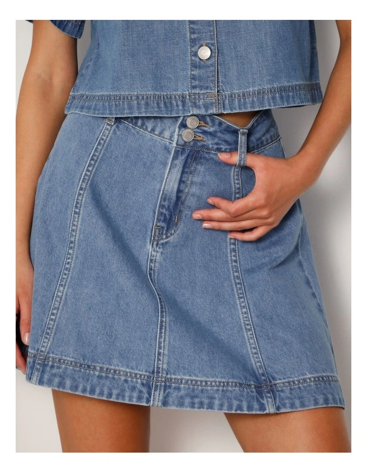 Denim Panel A-line Mini Skirt In Bright Blue image 3