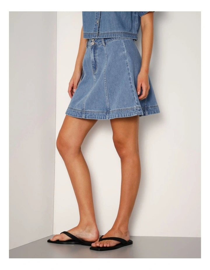 Denim Panel A-line Mini Skirt In Bright Blue image 5