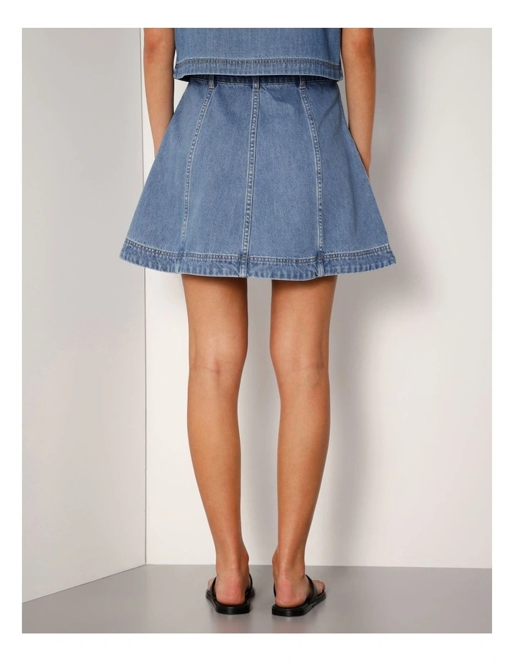 Denim Panel A-line Mini Skirt In Bright Blue image 6