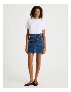 Button Front A-Line Skirt in Medium Indigo