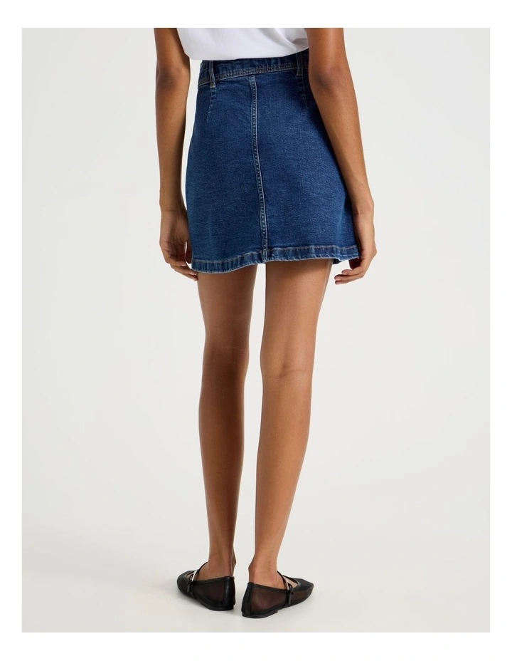 Button Front A-Line Skirt in Medium Indigo image 4