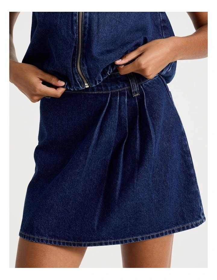 Pleated Mini Skirt in Medium Indigo image 1