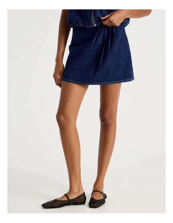 Pleated Mini Skirt in Medium Indigo image 2