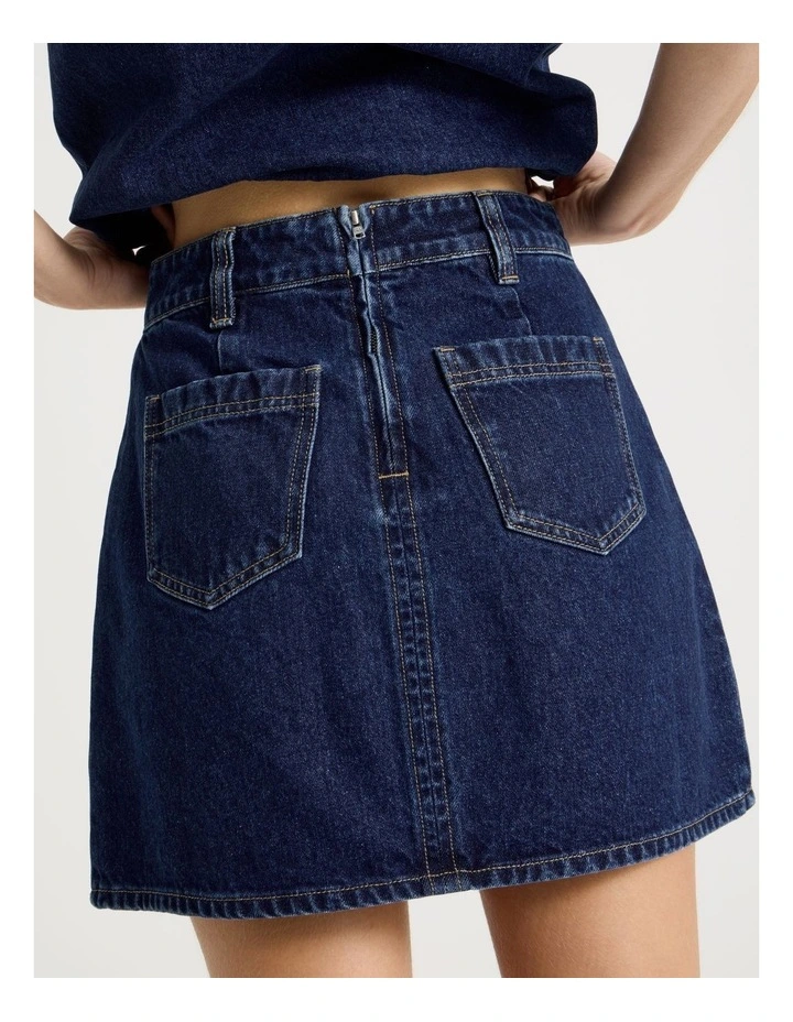 Pleated Mini Skirt in Medium Indigo image 6