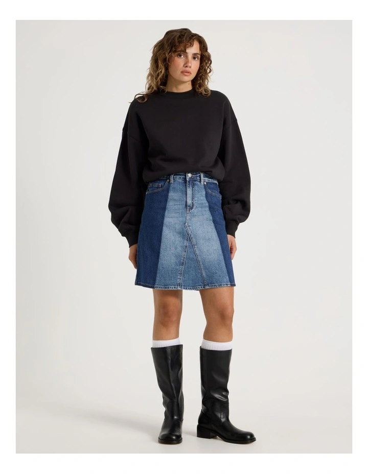 Spliced Knee Length Skirt in Dark Indigo image 1