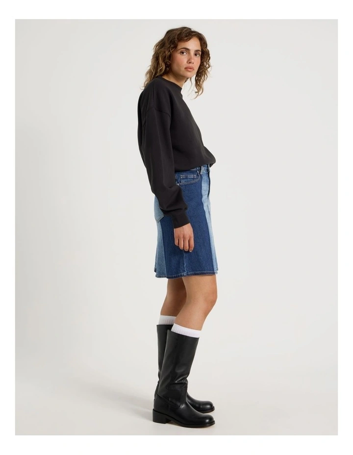 Spliced Knee Length Skirt in Dark Indigo image 2