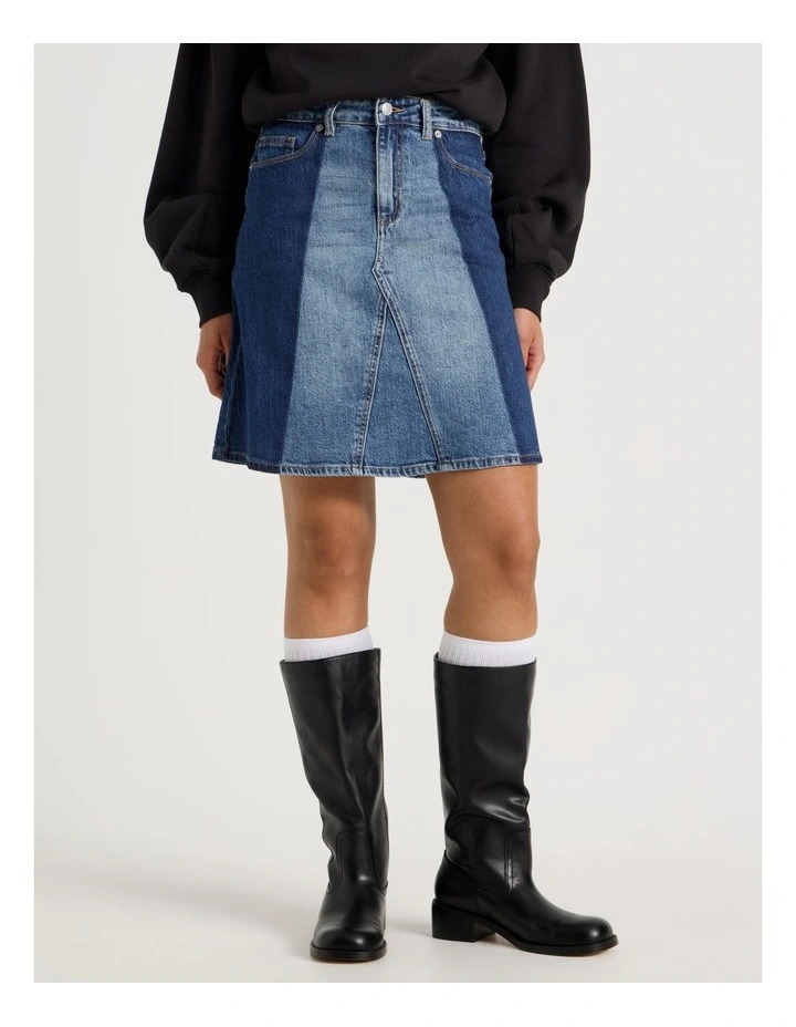 Spliced Knee Length Skirt in Dark Indigo image 3