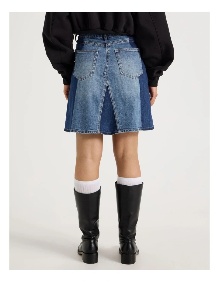 Spliced Knee Length Skirt in Dark Indigo image 4