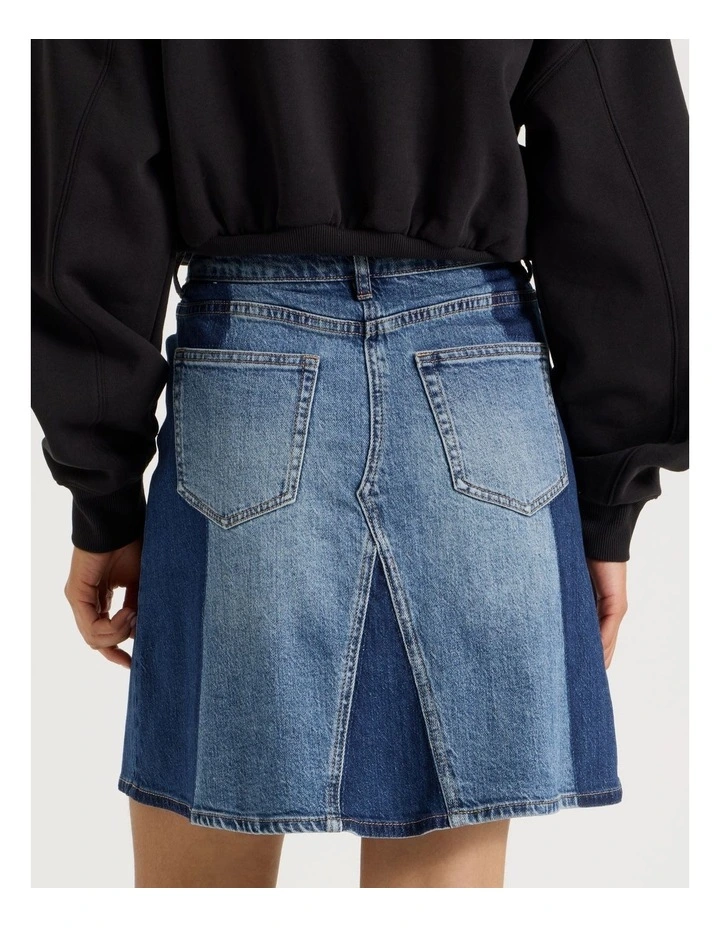 Spliced Knee Length Skirt in Dark Indigo image 5