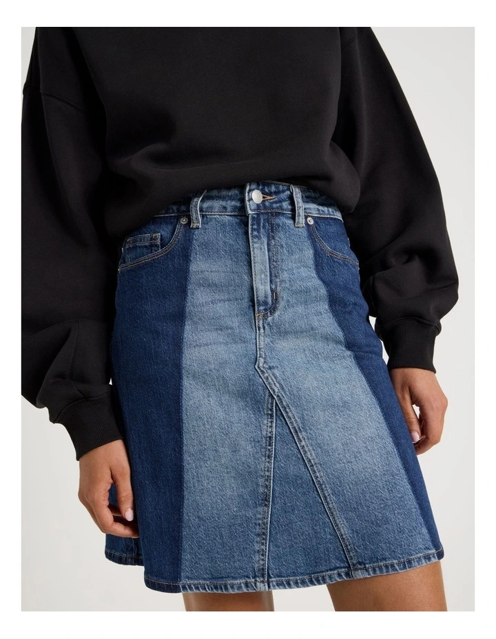 Spliced Knee Length Skirt in Dark Indigo image 6