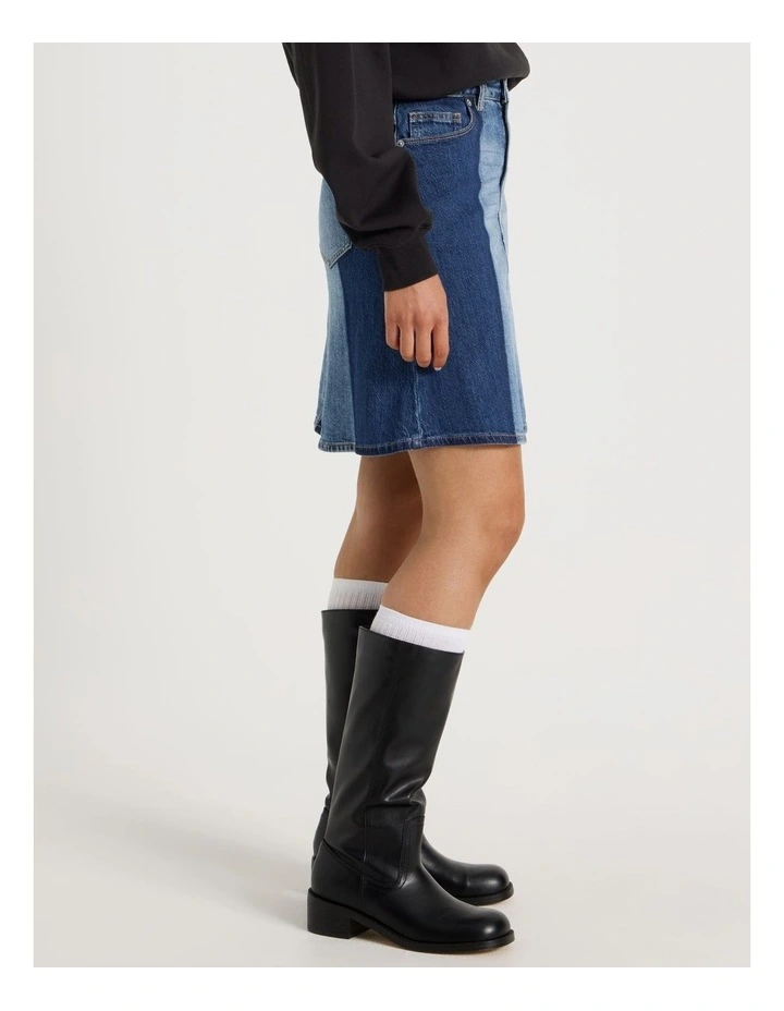 Spliced Knee Length Skirt in Dark Indigo image 7