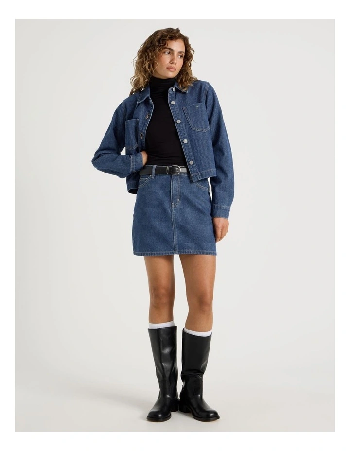 Jacquard Mini Skirt in Mid Indigo image 1