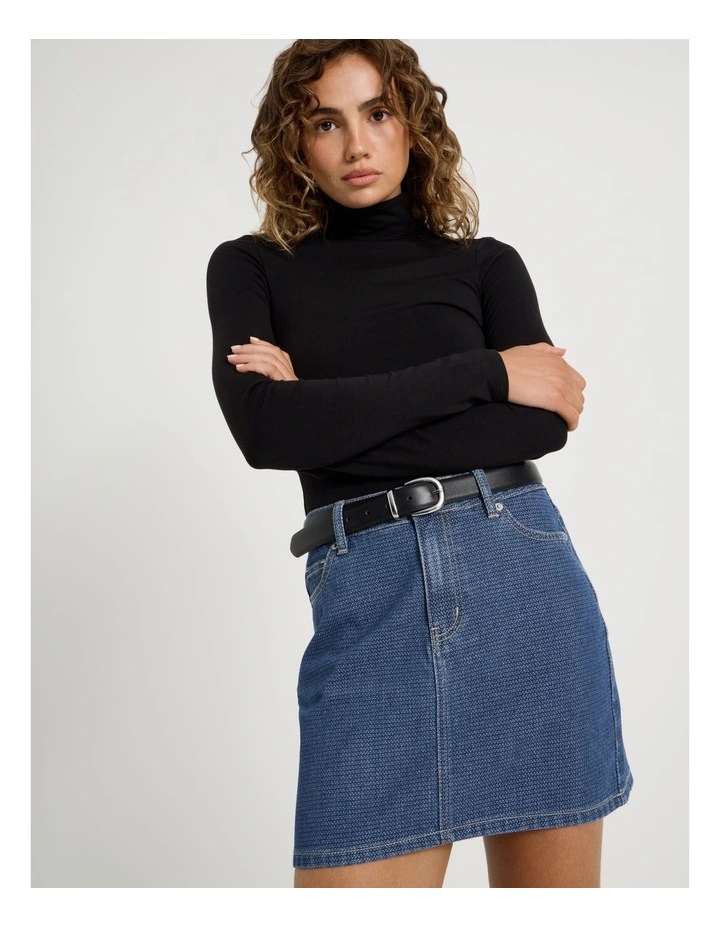 Jacquard Mini Skirt in Mid Indigo image 2