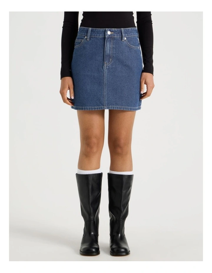 Jacquard Mini Skirt in Mid Indigo image 3