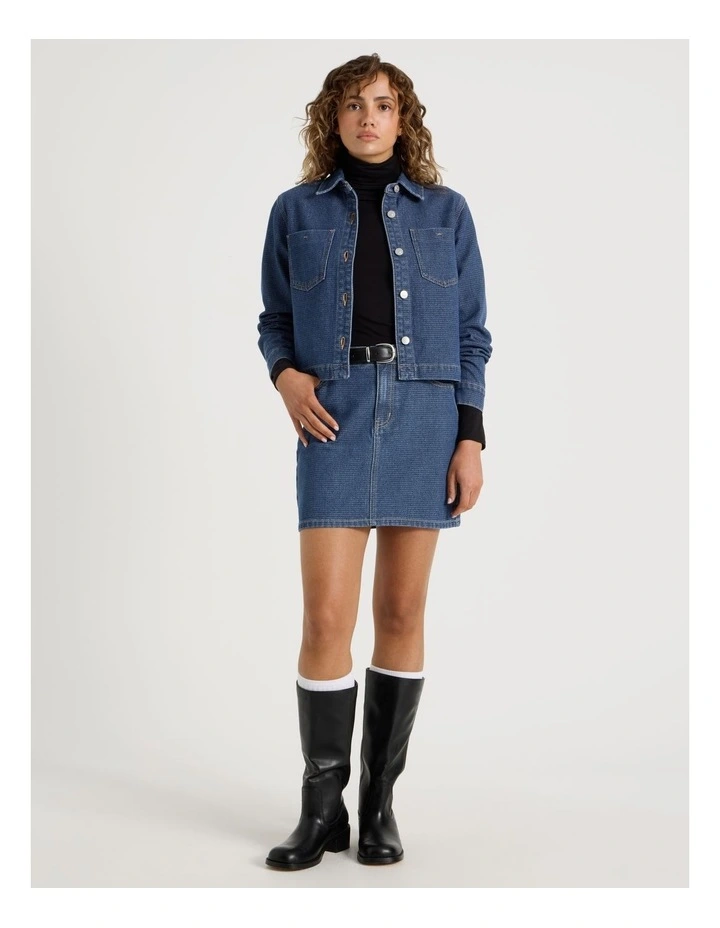 Jacquard Mini Skirt in Mid Indigo image 7