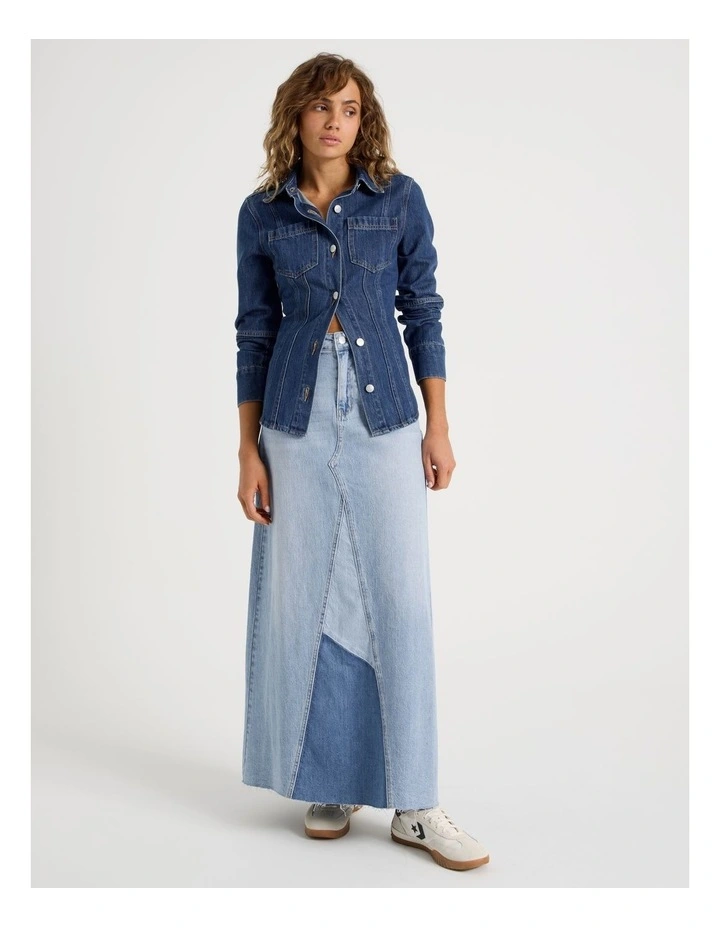 Spliced Maxi Skirt In Mid Indigo image 1