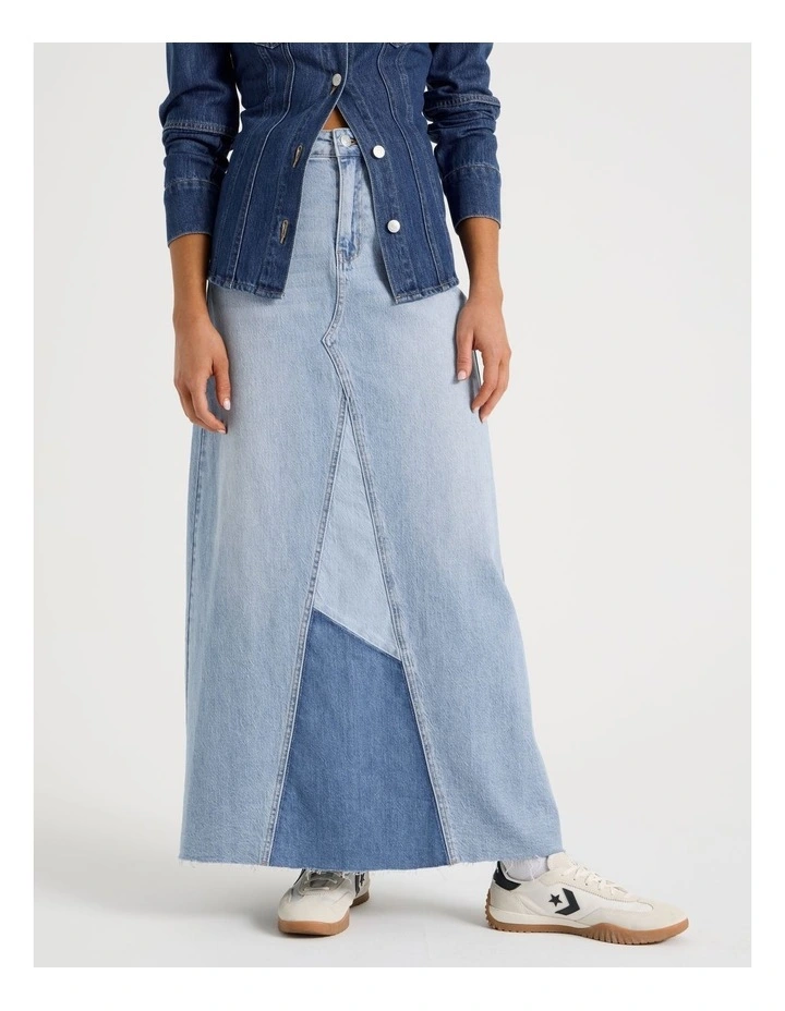 Spliced Maxi Skirt In Mid Indigo image 2