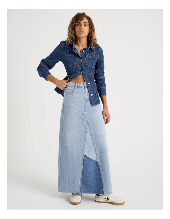 Spliced Maxi Skirt In Mid Indigo image 4