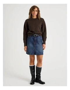 A-Line Mini Skirt in Green Cast Indigo