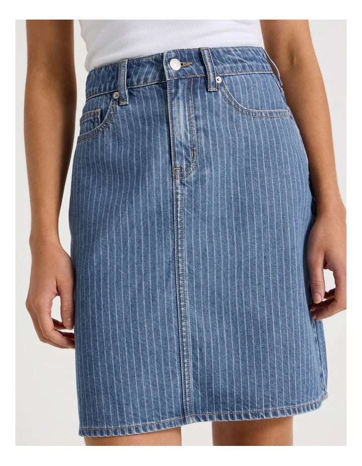 Knee Length Striped Denim Skirt in Blue image 4