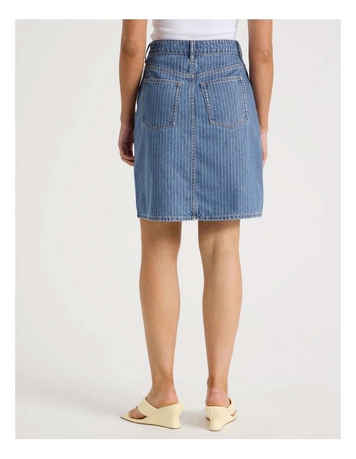 Knee Length Striped Denim Skirt in Blue image 6