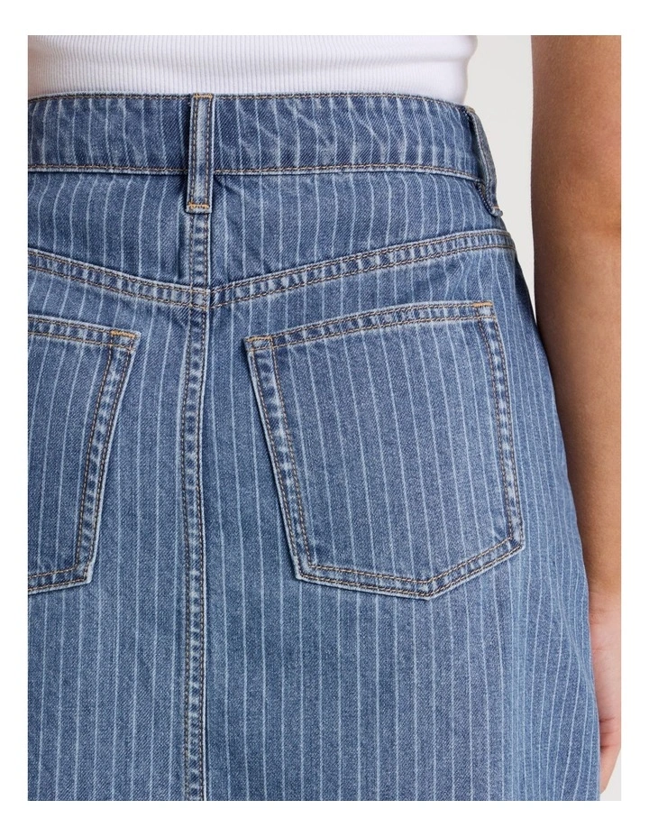 Knee Length Striped Denim Skirt in Blue image 7