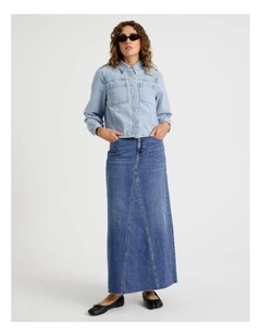 Denim Maxi Skirt in Blue