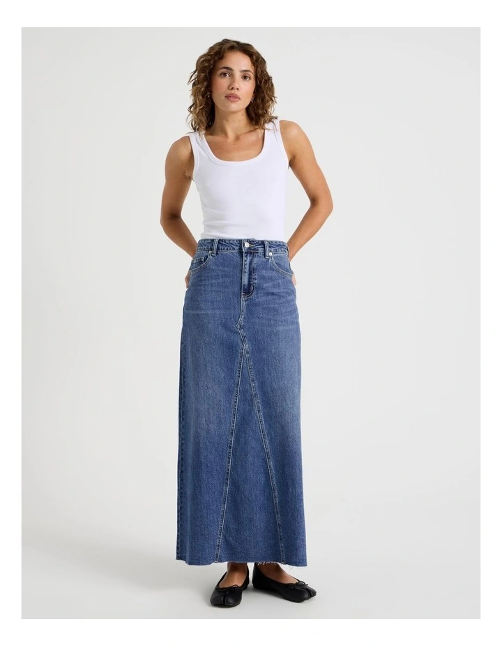 Denim Maxi Skirt in Blue image 3