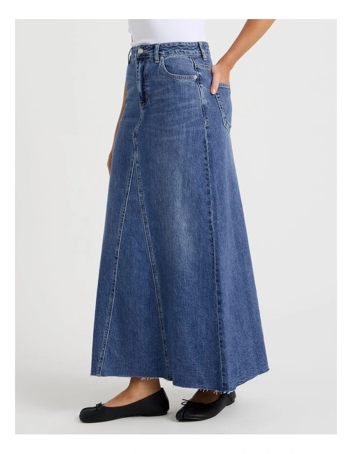 Denim Maxi Skirt in Blue image 4
